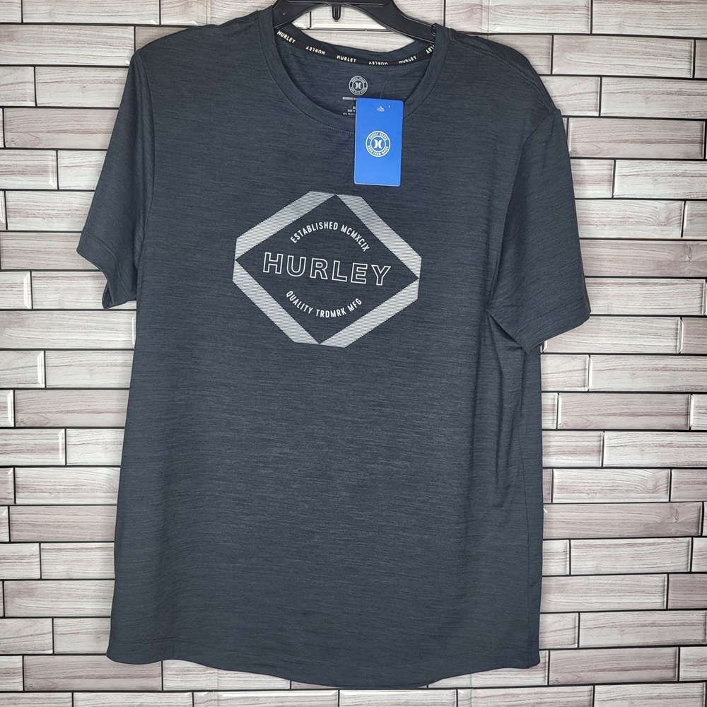 New Hurley Men's Medium SS Performance T-Shirt Heather Gray Short Sleeve Top‎
